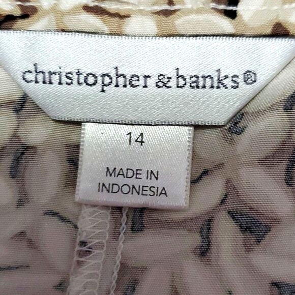 Christopher & Banks Tan Boho Botanical Leaves A-line Flare Fall Midi Skirt 14 - Picture 4 of 5